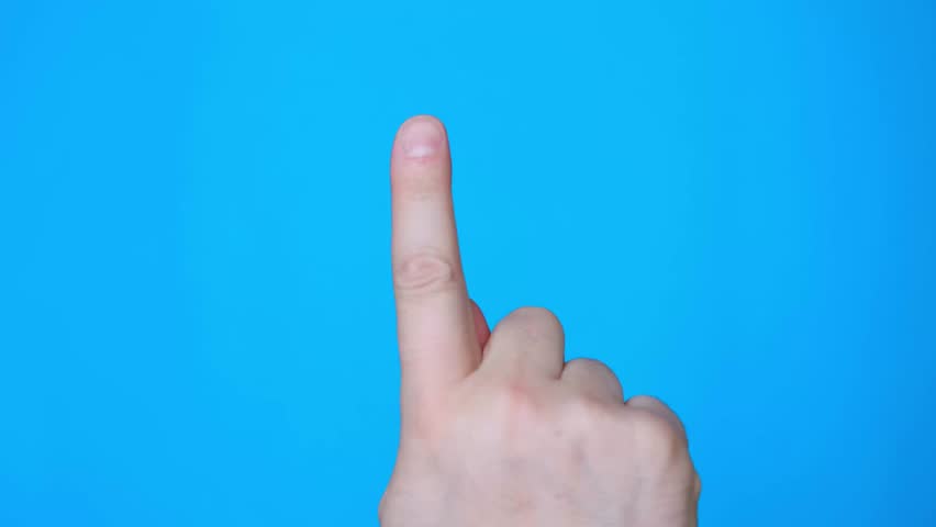 Close-up view of male hand touching, clicking with finger on blue chromakey screen.  | Shutterstock HD Video #1100651465