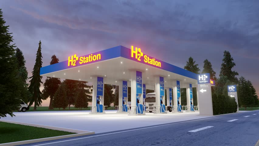 Hydrogen charging gas station. Hydrogen Refueling The Car On The Filling Station For Eco Friendly Transport. 3D Animation, 4K Ultra Hd. Royalty-Free Stock Footage #1100651523