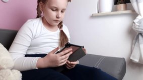 Cute little girl using tablet for video call. Female kid talking online via digital device. Modern technology, childhood concept