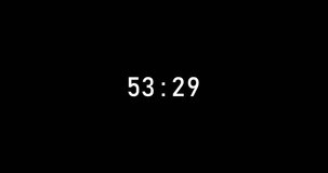 54 seconds digital timer countdown animation is isolated on black background. countdown timer, 54 sec stopwatch animation template video footage