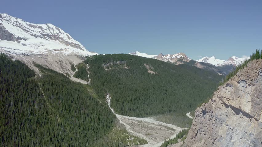 banff national park drone view and blue sky pine forest glacier