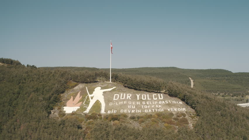 Aerial view of Dur Yolcu - Traveller halt, The soil you tread, Once witnessed the end of an era- in Canakkale Royalty-Free Stock Footage #1100661163