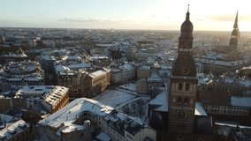 Brilliant aerial footage of a city covered in snow. The city in the video is Riga, Latvia, but this footage could be used for pretty much any eastern European content.