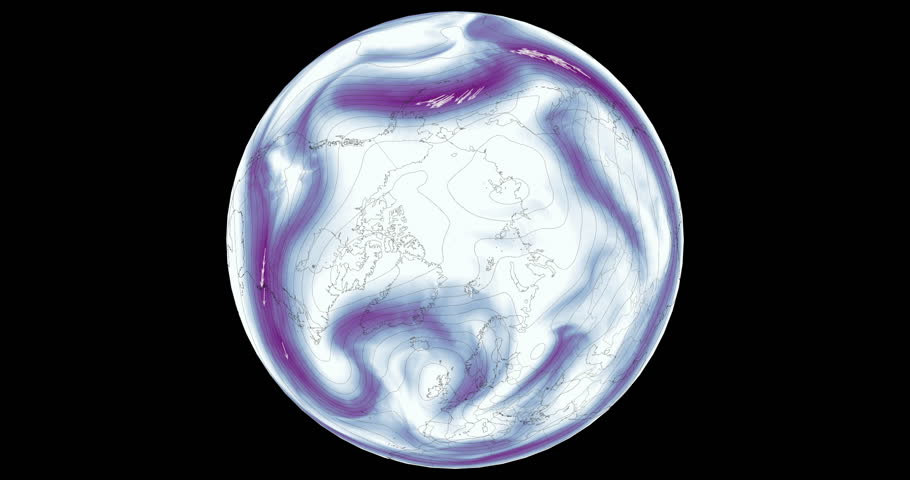 Polar map shows the circulation of winds in the troposphere, with arrows indicating the direction and speed of wind flow .  Royalty-Free Stock Footage #1100662251