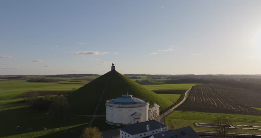 Aerial footage of the Lions Mound with his amazing panoramic view at the end