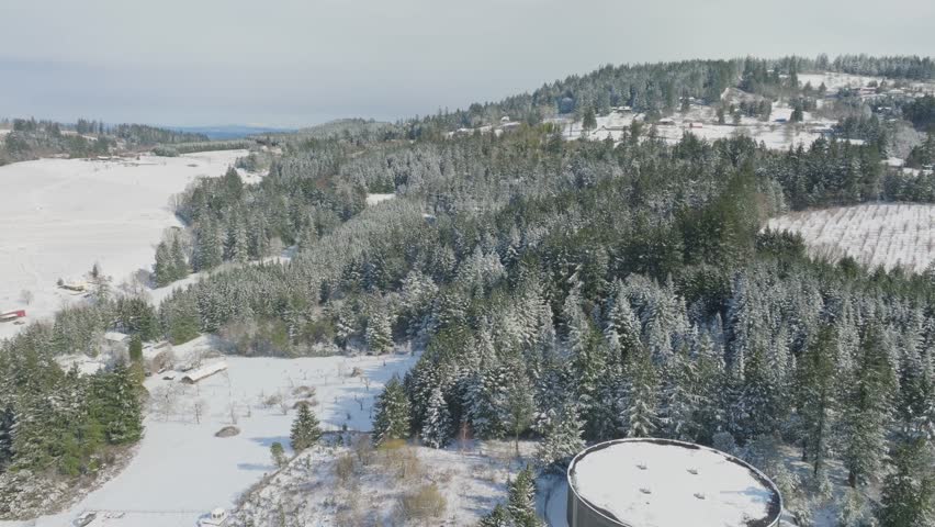4k Drone video of snowy trees on hilltop