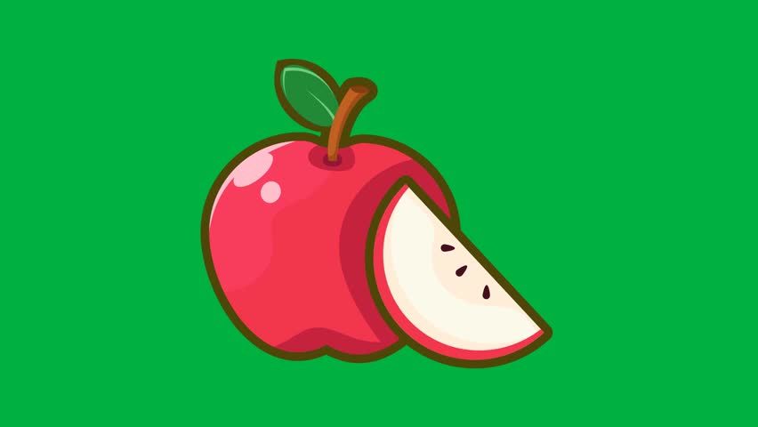 Apple animation on green screen. 4k video animation