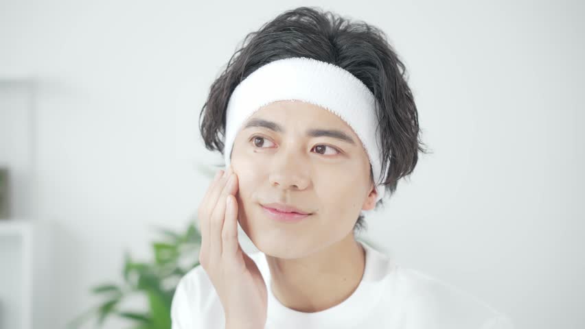 Skin care concept of young Asian man. Men's cosmetics. Royalty-Free Stock Footage #1100672117