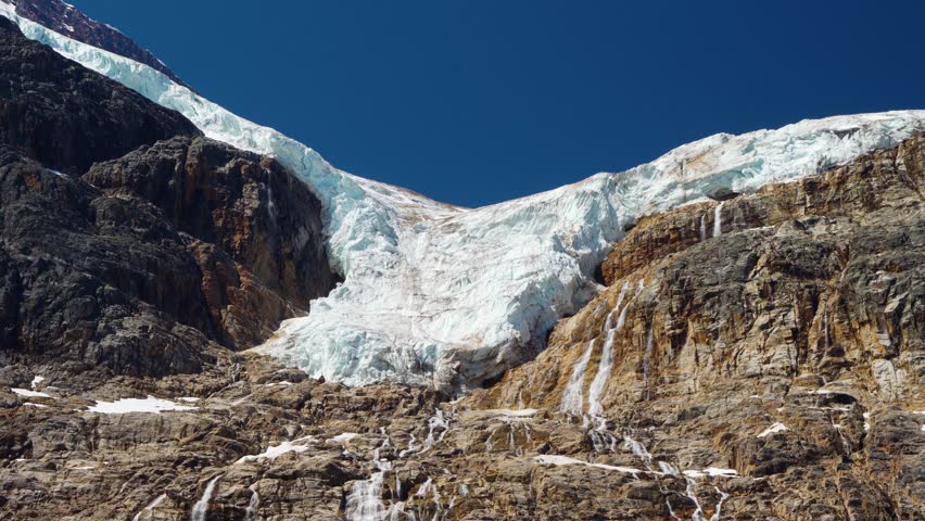 Angel Glacier Mount Edith Cavell in 2021 summer. Jasper National Park beautiful landscape. Alberta, Canada. Canadian Rockies Mountains nature scenery.