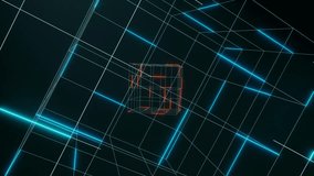 Futuristic wire cubes, rotate around their own axis. Dark space with blue and orange illuminated neon wire cubes.  Small cube rotates in a large cube. 3D animation - Powered by Shutterstock - Get 15% off with code: PIKWIZARD15