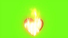 Abstract fiery burning in flame loving heart for valentine's day on a green background. Video 4k, motion design