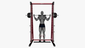 smith machine calf raise fitness exercise workout animation male muscle highlight demonstration at 4K resolution 60 fps crisp quality for websites, apps, blogs, social media etc.
