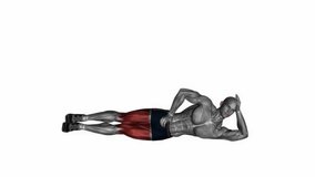 side lying leg lift right fitness exercise workout animation male muscle highlight demonstration at 4K resolution 60 fps crisp quality for websites, apps, blogs, social media etc.