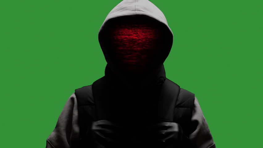 Computer hacker with hoodie. Green screen chroma key background. Darknet fraud and cryptocurrency bitcoin concept. Cybersecurity and data protection in social network Royalty-Free Stock Footage #1100687443