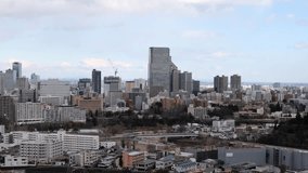 Sendai, Miyagi, Japan, February 2023.Scenery video of downtown Sendai seen from Sendai Castle.