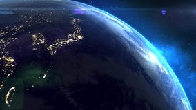 Seamless video loop, view from space of the night planet Earth with the lights of the world's evening cities. Globe rotation day to night skyline. Realistic repeatable animation. 4k footage