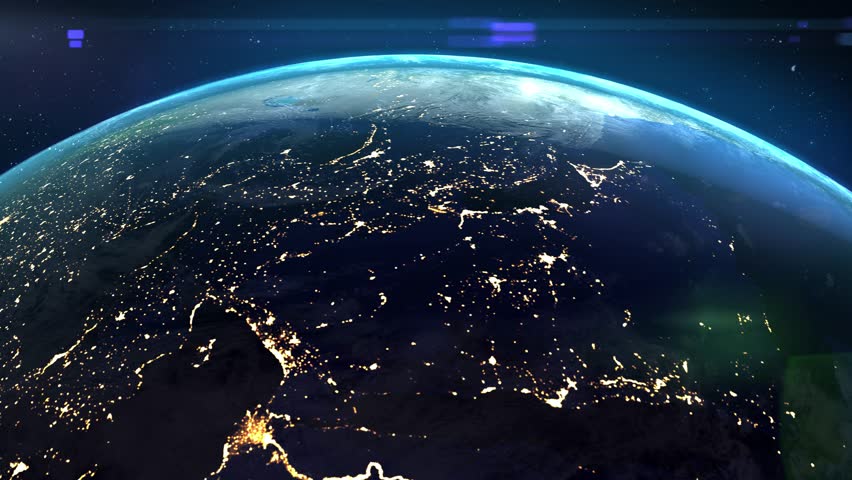 Global worldwide network connected over Europe. Concept of internet and global communication technology with glowing connection lines. View from space of a rotating planet. Data transfer exchange. 4k Royalty-Free Stock Footage #1100688449
