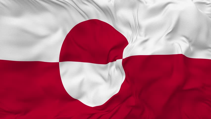 Greenland Flag Seamless Looping Background, Looped Bump Texture Cloth Waving Slow Motion, 3D Rendering