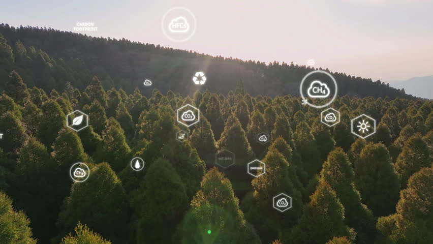 Save the planet earth day low CO2 emission. Aerial forest tree nature view with big data global care go green growth hope future. Net zero waste in ESG ethical business reduce pollution greenhouse gas Royalty-Free Stock Footage #1100691405