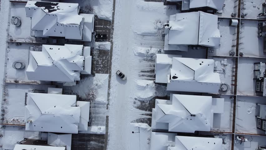 Aerial view of suburban Calgary, Alberta during winter. 