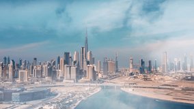 AERIAL. Dubai city in future. Real Estate Project Construction Site Industrial Building Development by Using 3D VFX Graphics. Futuristic Concept of Buildings Development - Powered by Shutterstock - Get 15% off with code: PIKWIZARD15