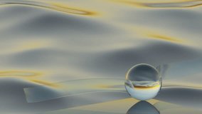 Animation of a transparent ribbon that will flippets in the wind and a glass ball against the background of the sea waves. Relaxing animation for meditation. The golden time. 3D Illustration - Powered by Shutterstock - Get 15% off with code: PIKWIZARD15