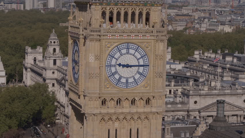 London, UK - May 12 2022: Aerial drone telephoto close up shot of Big Ben