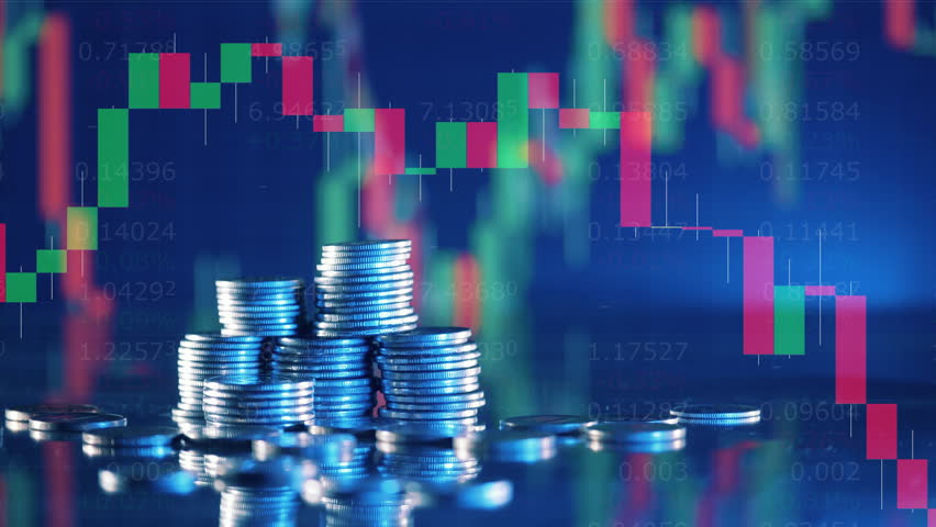 Multilayered screen with live stock charts and coins Royalty-Free Stock Footage #1100706245