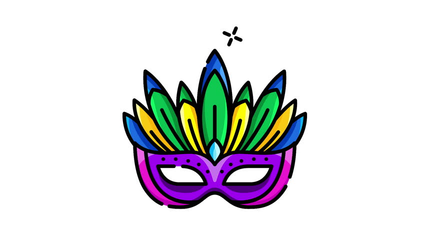 Mask Filled Animated Icon. Brazilian Carnival Icon Concept Isolated on White Background. 4K Ultra HD Video Motion Graphic Animation.