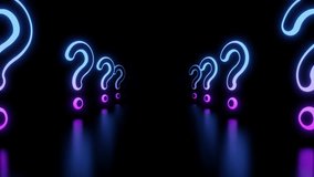 Colorful neon glow purple gradient question mark symbols corridor - Powered by Shutterstock - Get 15% off with code: PIKWIZARD15