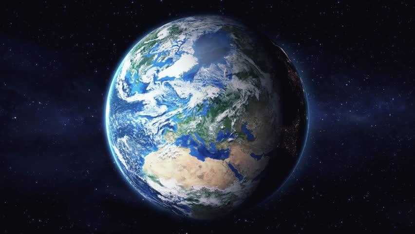 Earth zoom in from space to Dundalk, Ireland in Market Square. Followed by zoom out through clouds and atmosphere into space. Satellite view. Travel intro