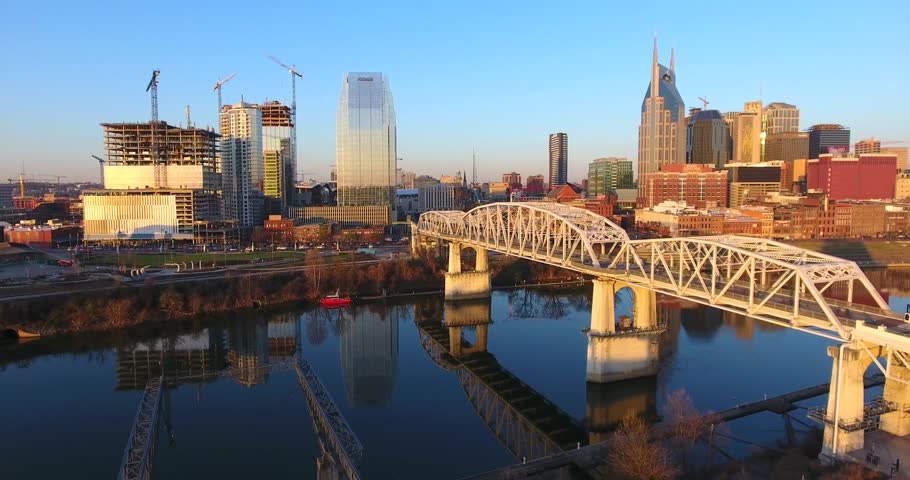 4k aerial nashville tennessee constriction building circle shot skyline city traffic