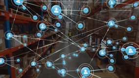 Animation of network of digital icons over male worker on hoverboard checking stock at warehouse. Global networking and logistics business technology concept - Powered by Shutterstock - Get 15% off with code: PIKWIZARD15