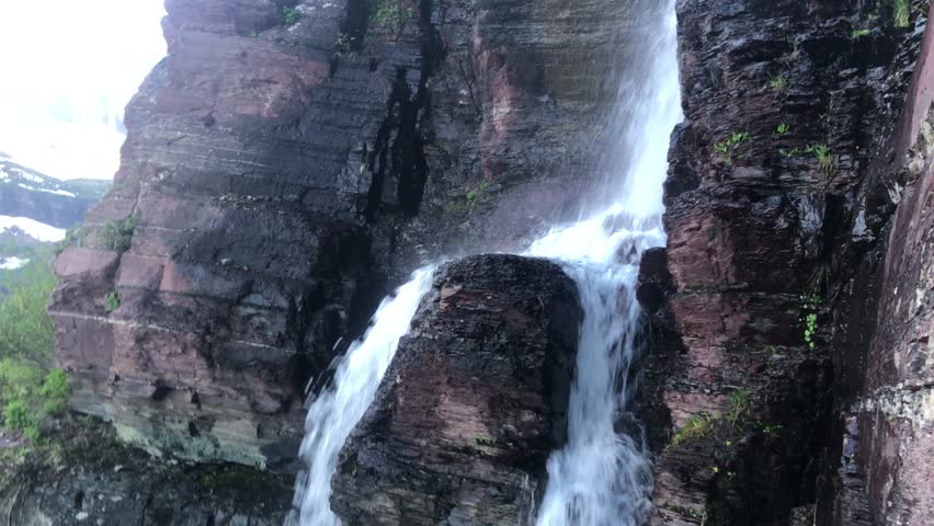 Lake and snowy mountains landscape in Glacier National Park.