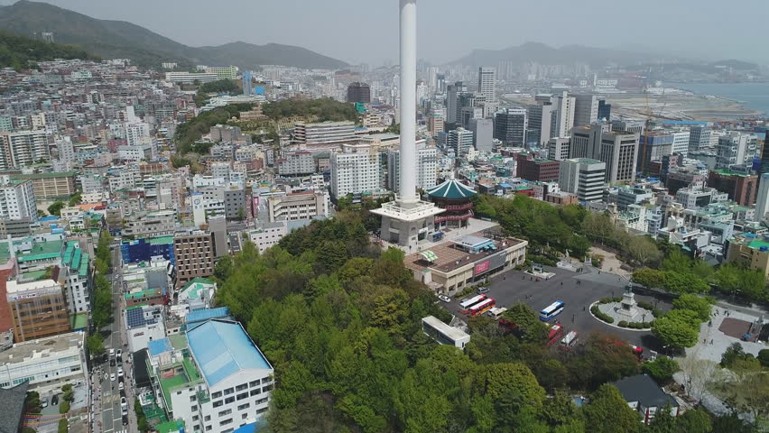 Busan, South Korea at Yongdusan Park and Busan Tower. (aerial photography)