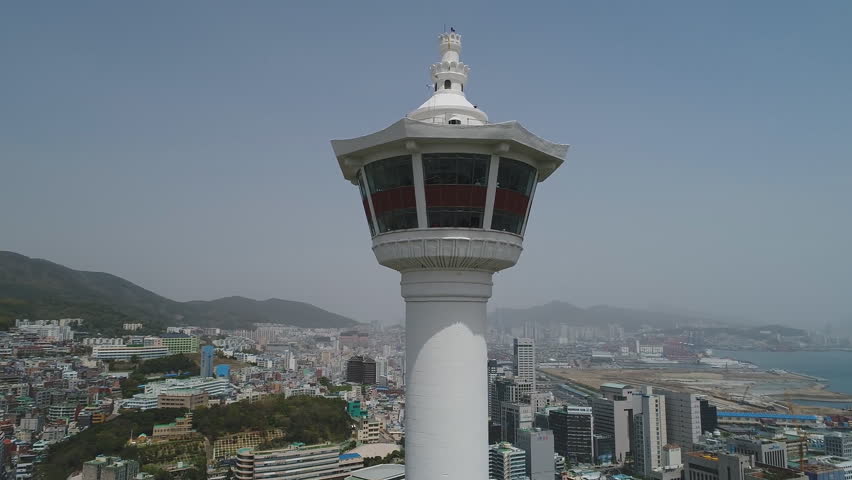 Busan, South Korea at Yongdusan Park and Busan Tower. (aerial photography)