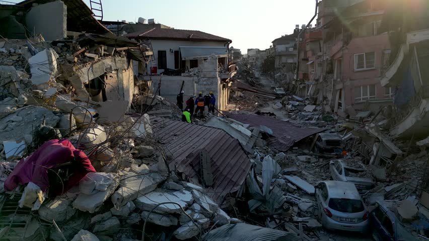 Turkey earthquake -
Hatay
 With a magnitude of 7.8 in Turkey, thousands of buildings were destroyed and millions of people were affected. Royalty-Free Stock Footage #1100736541