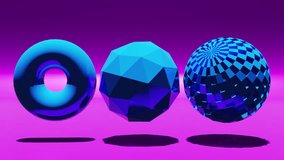 Animation wallpaper - rotating glossy torus and sphere. Futuristic scene with 3d geometric form background. Motion graphics seamless looping video