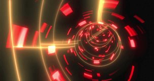 Animation of tunnel made of pink and red lights moving fast over black and violet background. colour, shapes and movement concept digitally generated video.