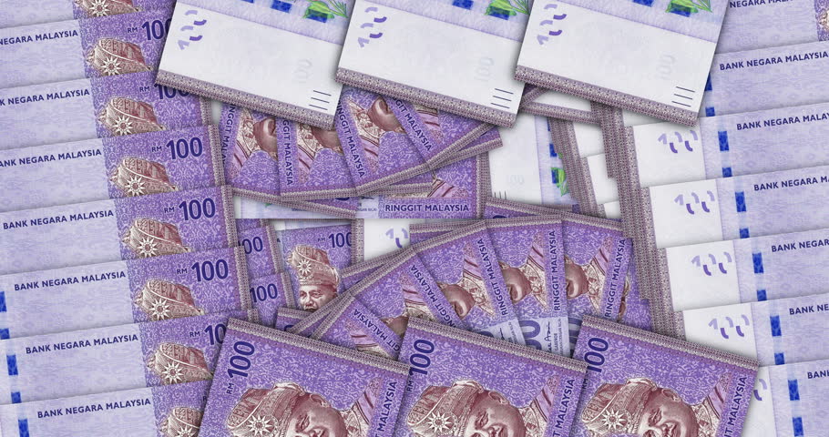 Malaysia Ringgit banknotes in a cash fan mosaic pattern loop. Malaysian 100 MYR notes. Abstract concept of bank, finance, economy seamless and looped decorative design background. | Shutterstock HD Video #1100739401