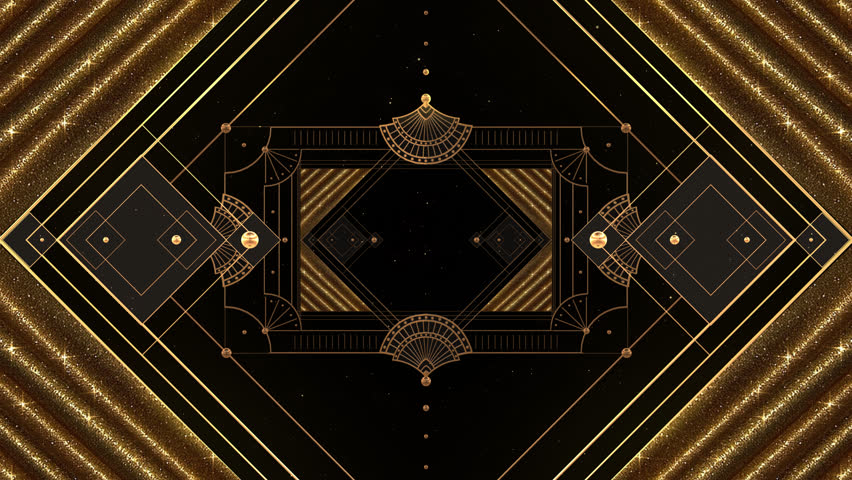 3D Beautiful luxury art deco gatsby style gold metal patterned structured,shiny velvet with frame,sparkling stardust particles tunnel,Computer animation,Modern background,motion design,Loopable,LED,4K Royalty-Free Stock Footage #1100739489