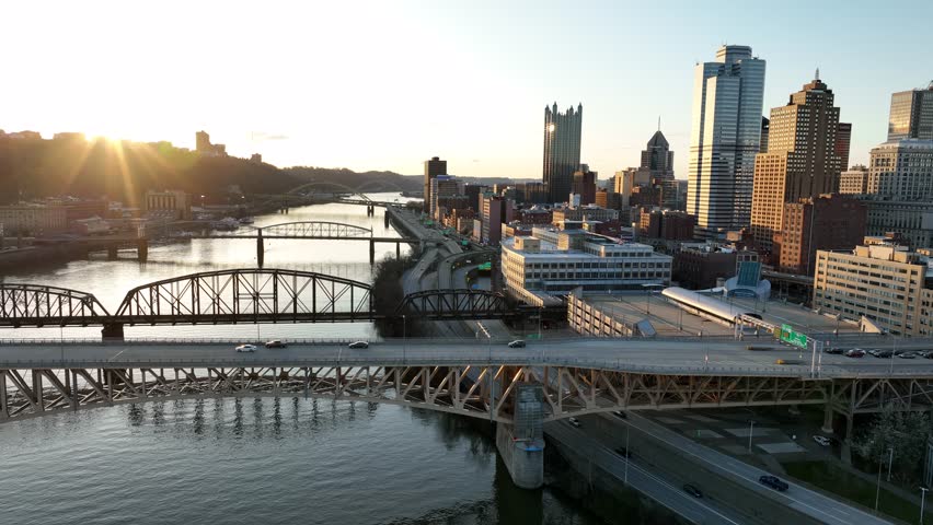 Pittsburgh Spring Summer Golden hour Sunset Sunrise night Aerials 4K