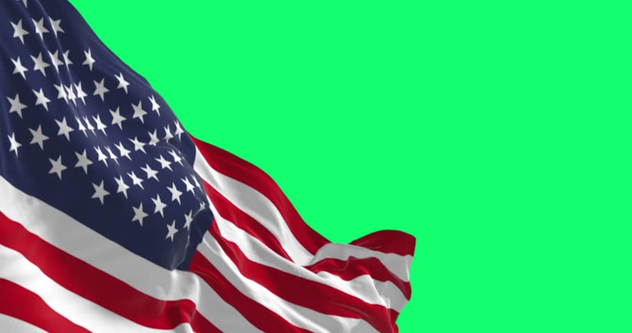 The flag of the United States of America waving isolated on a green background. Stars and stripes flag. Symbol of democracy and patriotism. 3d render animation. Slow motion loop. Close-up.  Royalty-Free Stock Footage #1100744591