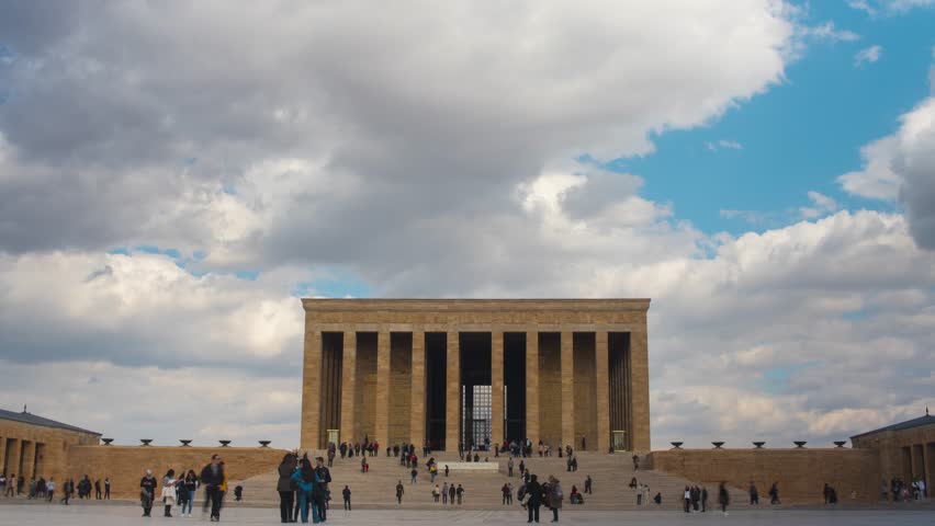 Timelapse of the tourists visiting the Mausoleum of Ataturk, Ankara, Turkey. 4K Timelapse