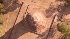 4K video aerial view of old temples, stupas, pagodas and ruins. in Phra Nakhon Si Ayutthaya Province.