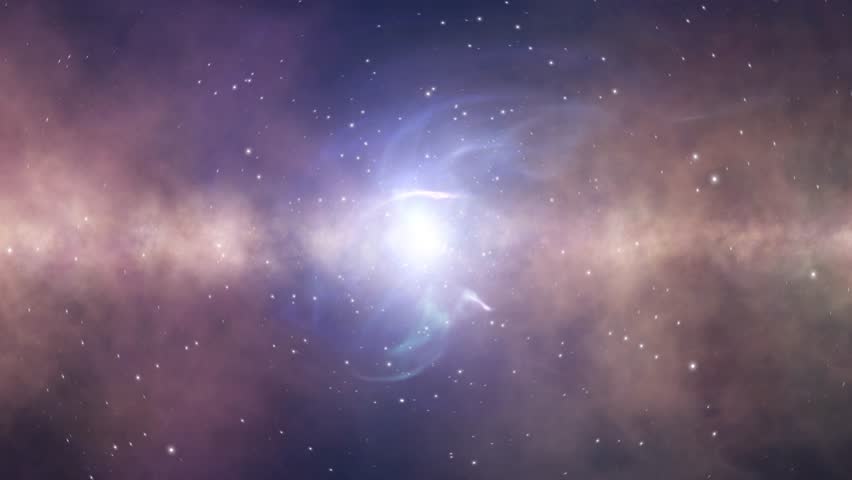 Abstract travel in the universe with stars, nebula gas light streaks and galaxy. Concept science animation background.	
