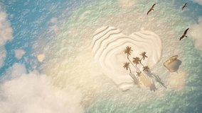 Tropical Island with Boat from Above. Animated 4K video