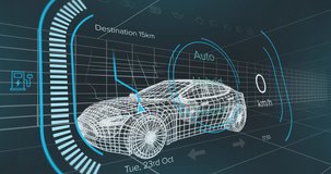 Animation of speedometer over electric car project on navy background. electric cars, eco power, sustainability and technology concept digitally generated video. - Powered by Shutterstock - Get 15% off with code: PIKWIZARD15