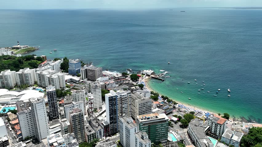 Coast City At Salvador In Bahia Brazil. Travel Landscape. Downtown Background. Tourism Destinations. Vacations Dream. Stunning Cityscape. Coast City At Salvador In Bahia Brazil.