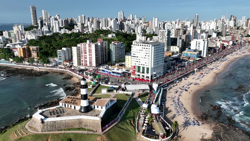 Lighthouse At Salvador In Bahia Brazil. Travel Landscape. Downtown Background. Tourism Destinations. Vacation Destination. Stunning Cityscape. Lighthouse At Salvador In Bahia Brazil.